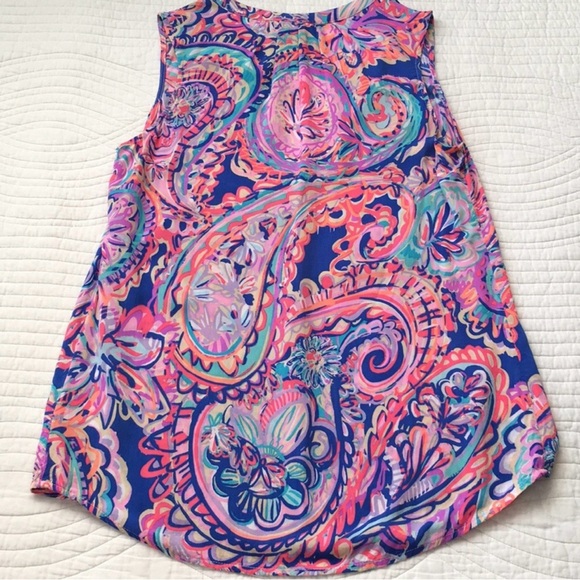 Lilly Pulitzer Women's Sleeveless Stacey Top Blue Current Drop Me A Lime Size S - Picture 6 of 10